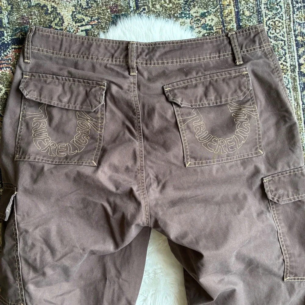 True Religion Mens Brown Cargo Pants 34 Utility Workwear Y2K Straight Leg Cotton
